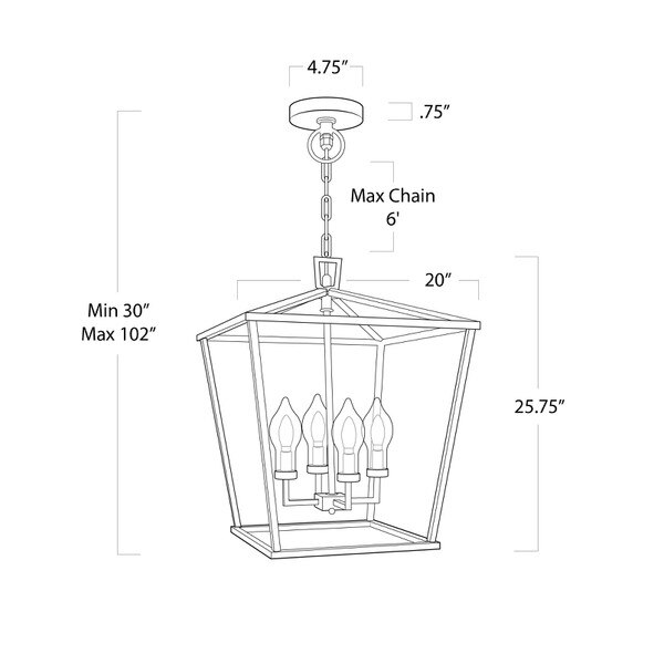 Hampton Outdoor Lantern - Open Box Line Drawing